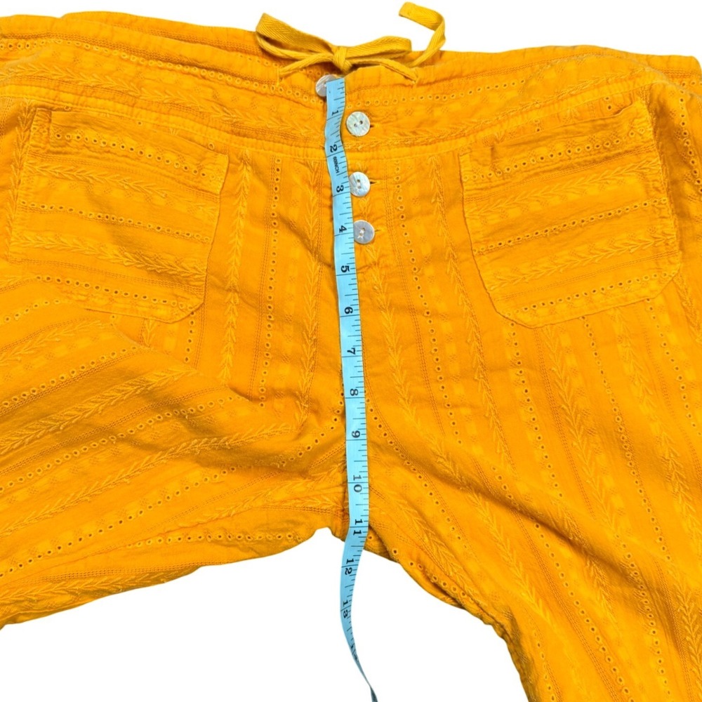 Sundance Gigi Eyelet Embroidered Straight Leg Pants Soleil Yellow Womens L - Picture 6 of 10